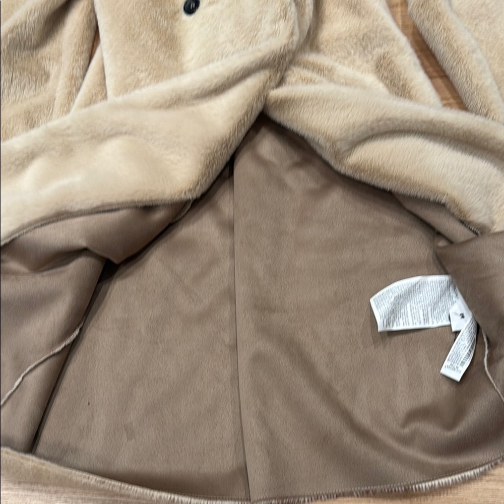 Zara Coat Sherpa Long Tan Teddy with Classic Double-Breasted Design - Picture 6 of 6